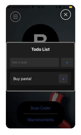 Bold fitness tracking app to-do list modal with touchable opacity