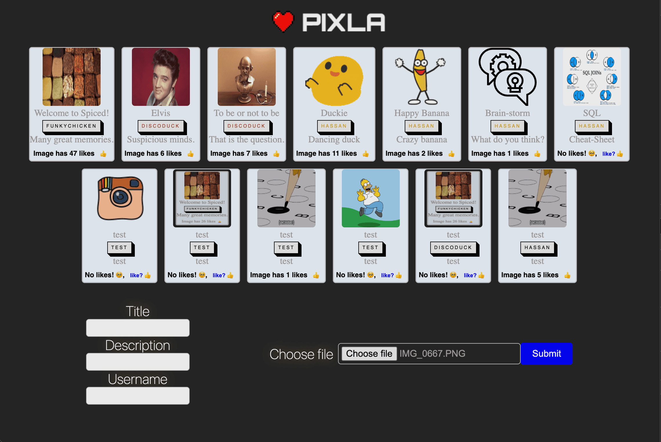 pixla vue.js image board one page application home gallery and upload feature